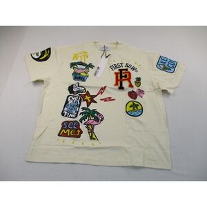 First Row T-Shirt Mens XL Beige Easy Livin Patchwork Graphic Streetwear Tee
